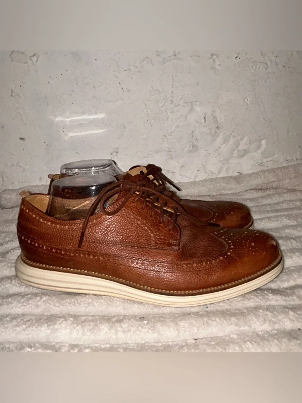 Cole Haan Brown Leather Wingtip Derbys Cream Sole